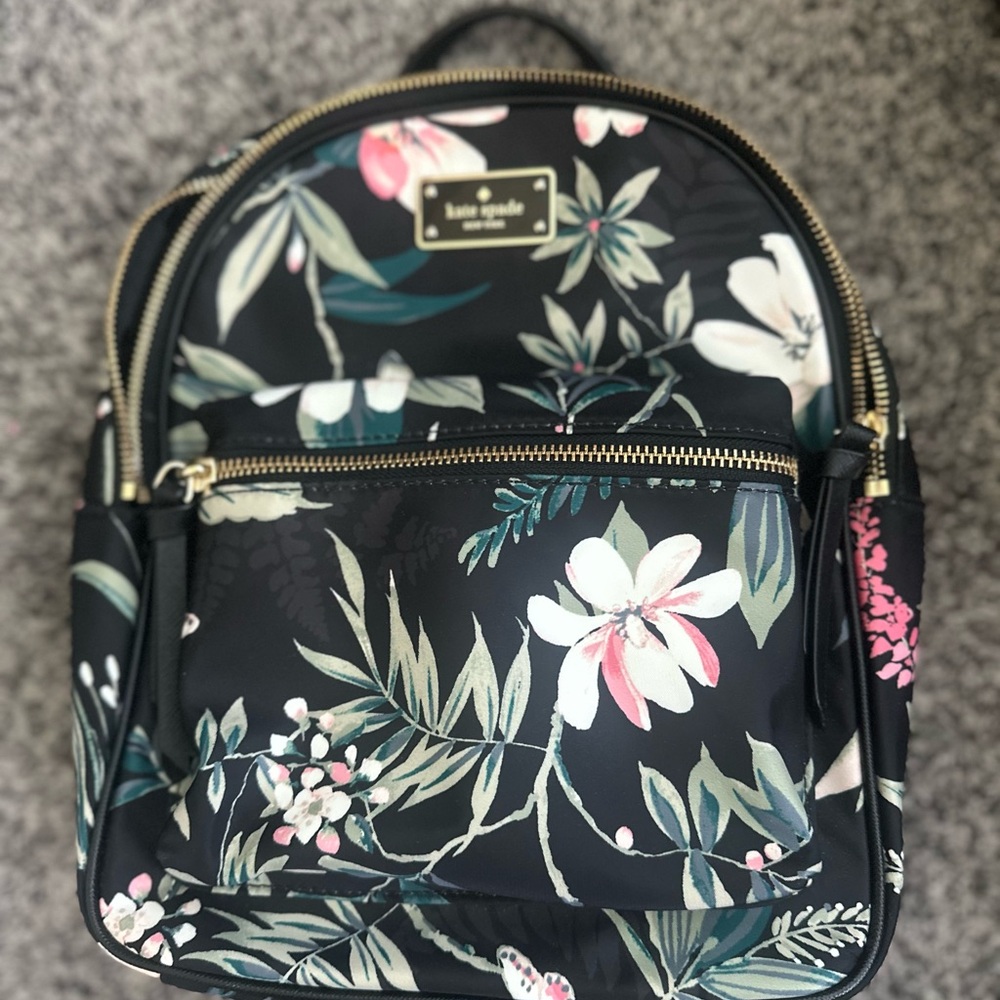 Kate Spade Black and Pink Floral Backpack